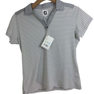 Footjoy Womens Tonal Stripe Lisle Open Collar Polo Golf Shirt Heather Grey M NWT